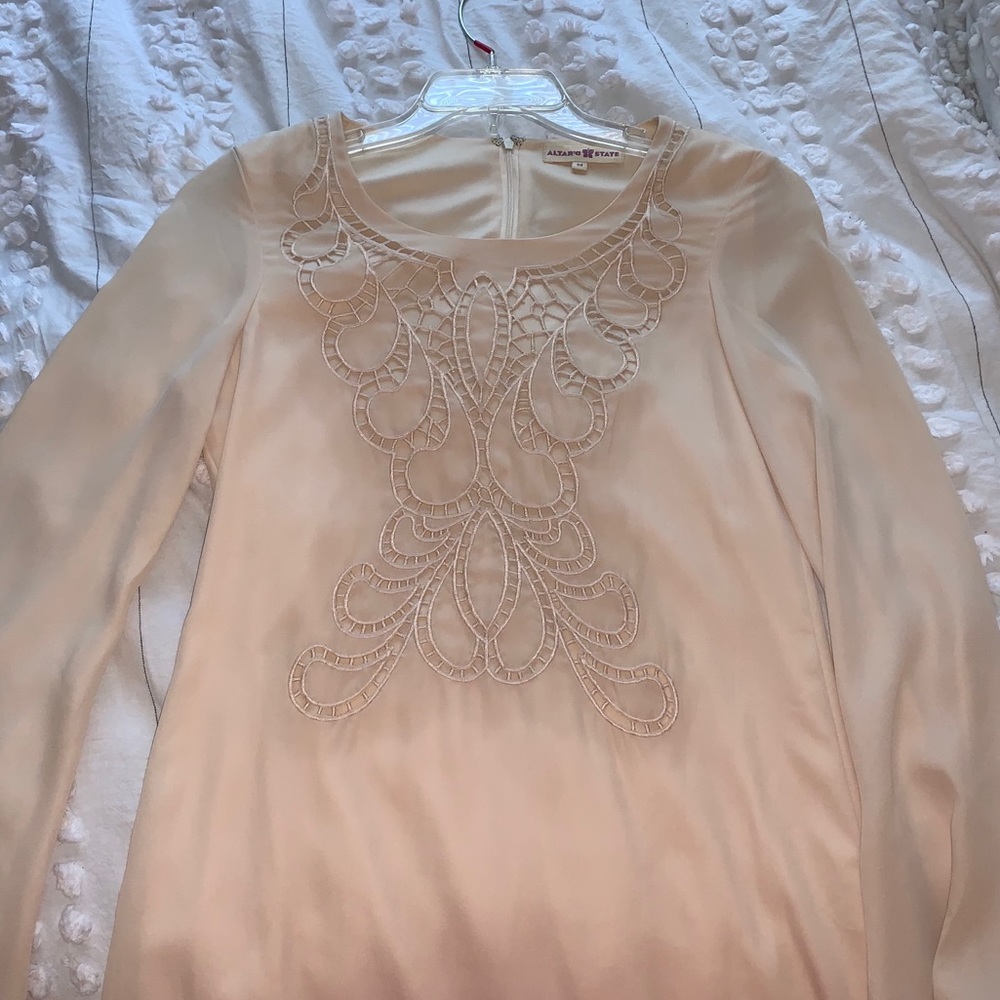 long sleeve cream dress